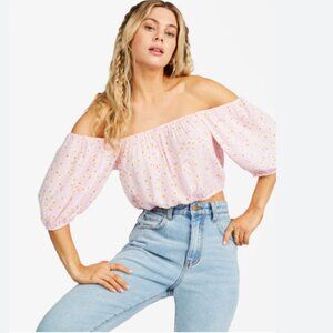 Billabong Summer Sun City Floral Flirty City Off Shoulder Puff Crop Top